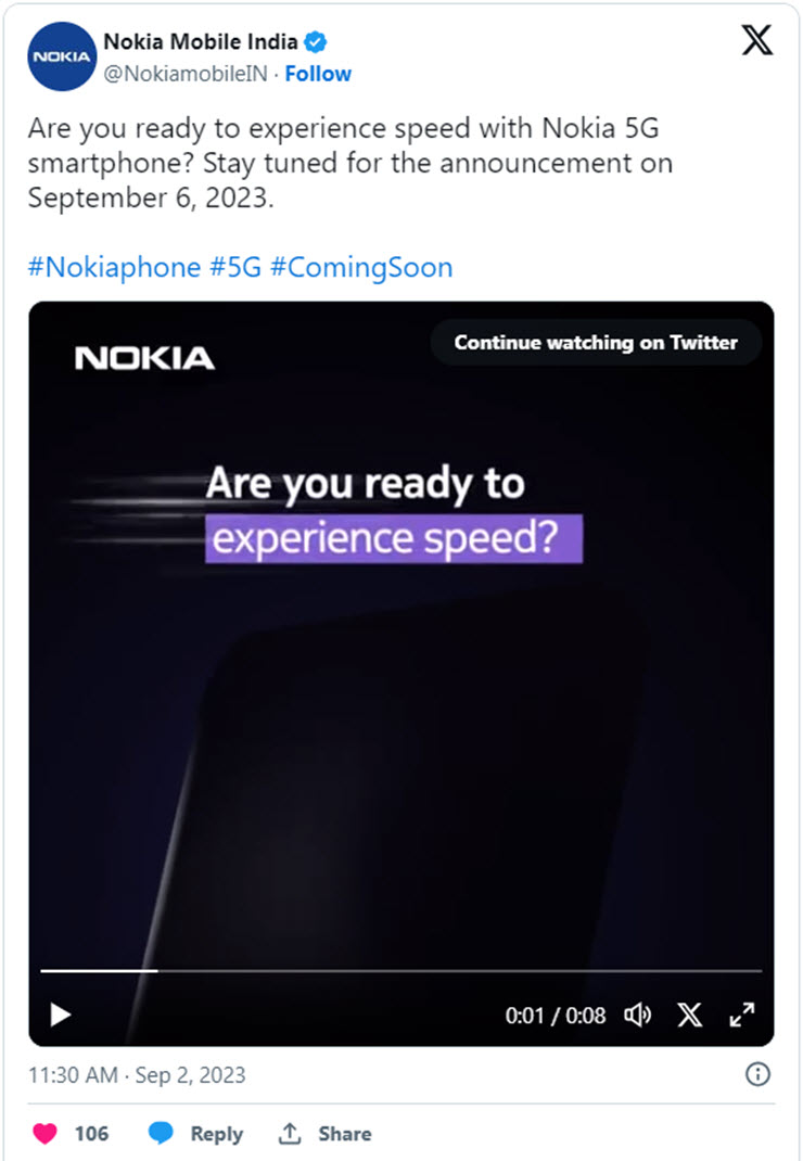 Nokia “nhá hàng” về một điện thoại 5G mới sắp ra mắt vào ngày 6/9.