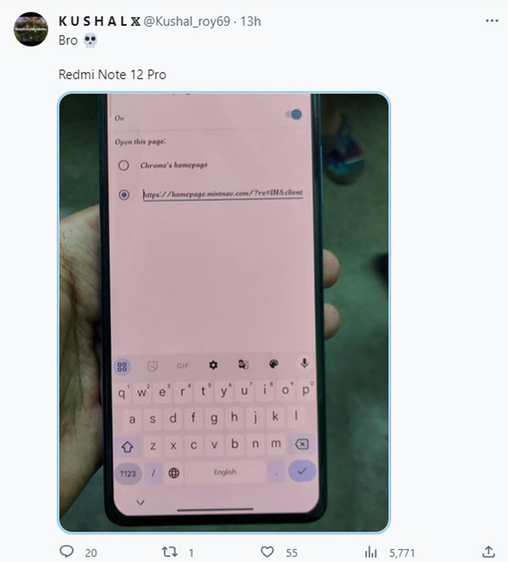 Một người dùng báo cáo về điện thoại Redmi Note 12 Pro bị nhiễm Mintnav.