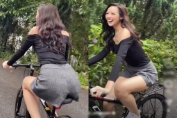 Thời trang - Mỹ nhân Cần Thơ khoe trọn đôi chân 123cm "nhìn phát mê" với set đồ nổi bật đi đạp xe