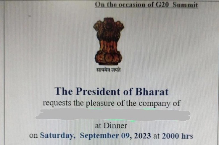 Tấm thiệp mời gây tranh cãi khi Ấn Độ sử dụng tên gọi quốc gia là Bharat.