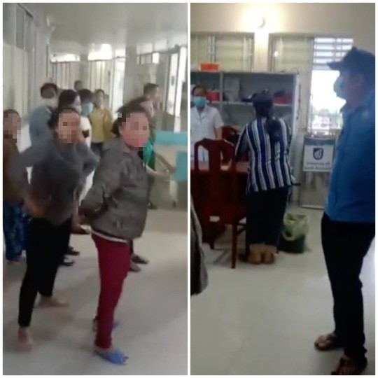 Người nhà bức xúc trước việc bệnh nhi 2 tuổi tử vong. Ảnh cắt từ clip