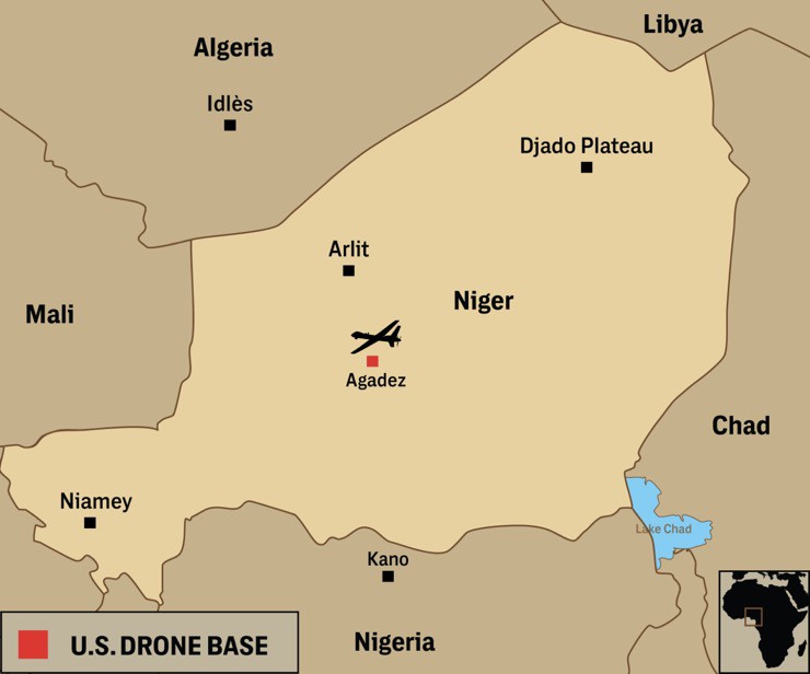 Vị trí căn cứ không quân số 201 của Mỹ ở Agadez, Niger.