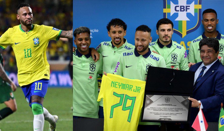 Neymar ăn mừng cùng đồng đội nhân ngày trở thành chân sút vĩ đại nhất lịch sử ĐT Brazil