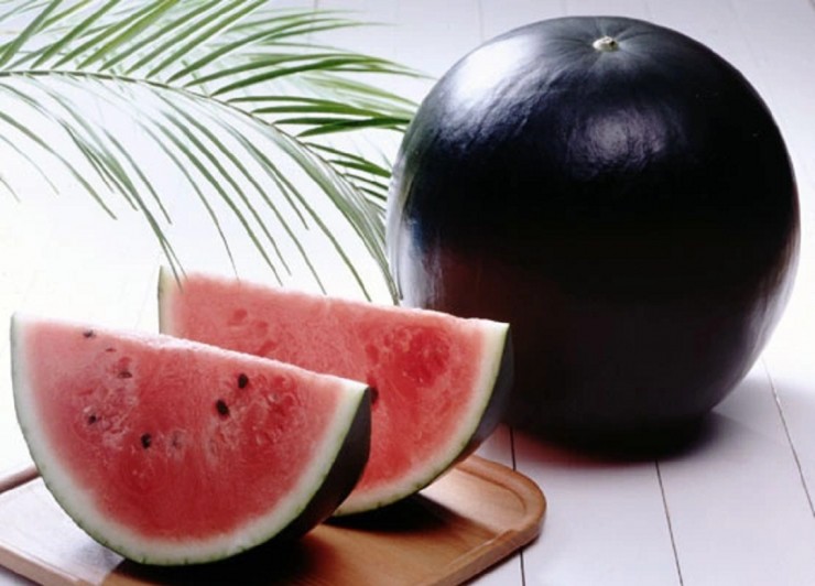 Dưa hấu vỏ đen cùi đỏ rất hút khách.