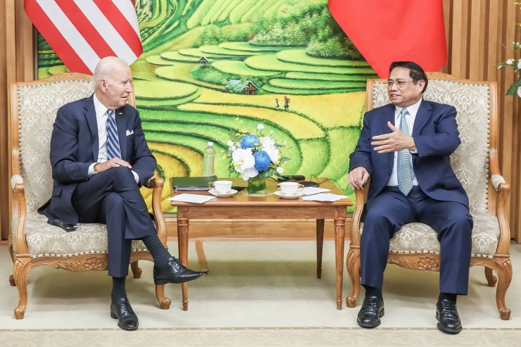 Tổng thống Mỹ Joe Biden trong cuộc gặp Thủ tướng Phạm Minh Chính ngày 11/9. (Ảnh: Nhật Minh)