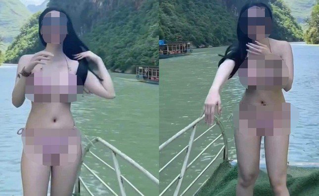 Hình ảnh được trích từ clip cô gái mặc bikini khi đi thuyền trên sông Nho Quế.