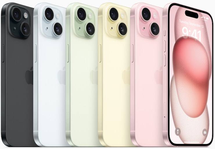 Các tùy chọn màu sắc của iPhone 15 và iPhone 15 Plus.