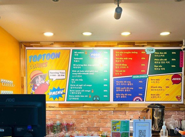 Màu sắc tươi tắn trong góc nhỏ nhà Toptoon. Nguồn: Toptoon Comics Cafe.