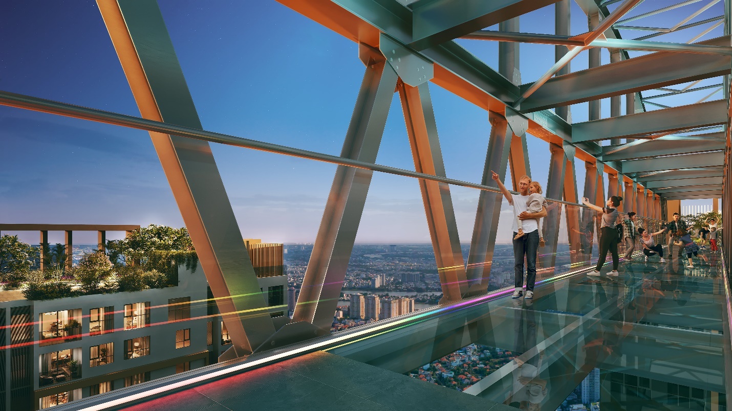 Phối cảnh cầu kính trên không tại Happy One Central.