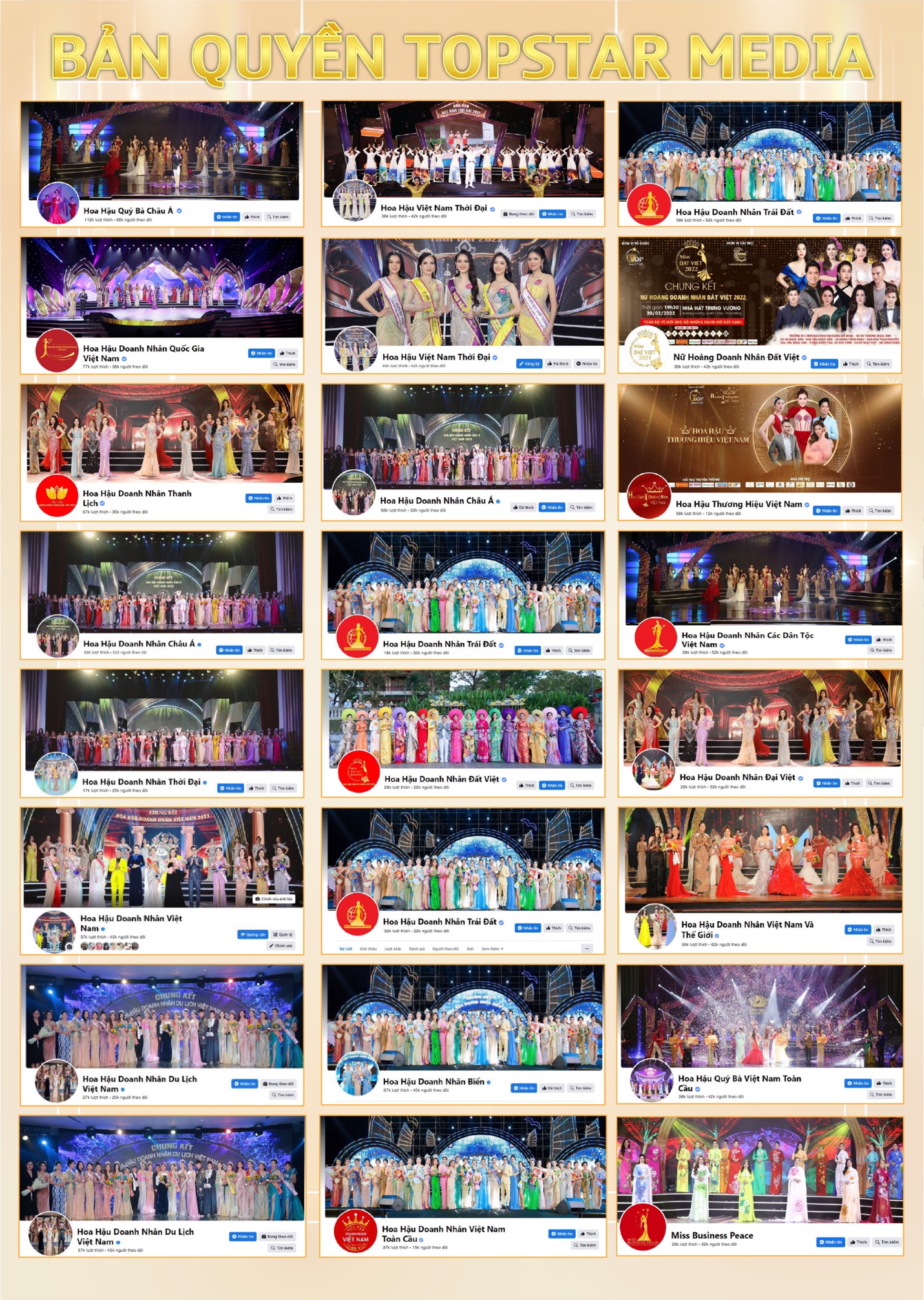 Gia tài khủng của chủ tịch Đặng Gia Bena là các bản quyền cuộc thi nhan sắc từ lớn tới nhỏ doanh nhân, giới trẻ