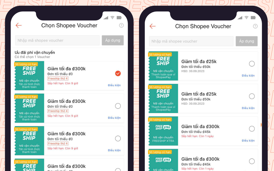 Hàng loạt voucher giảm phí vận chuyển dành cho các sản phẩm gắn nhãn Freeship Xtra và Freeship Xtra+&nbsp; có sẵn trong Kho Voucher mỗi ngày, giúp người dùng thỏa sức mua sắm “hàng nặng ship nhẹ”.