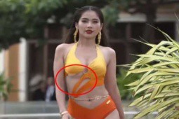 Chị gái Nam Em gặp sự cố với ”phụ tùng” khi diễn áo tắm ở Miss Universe Vietnam 2023