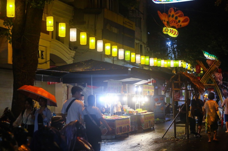 Ngoài 30 đèn trung thu truyền thống mang hình tượng con vật, dọc hai tuyến phố Hàng Lược được bố trí đèn lồng treo lơ lửng bắt mắt.