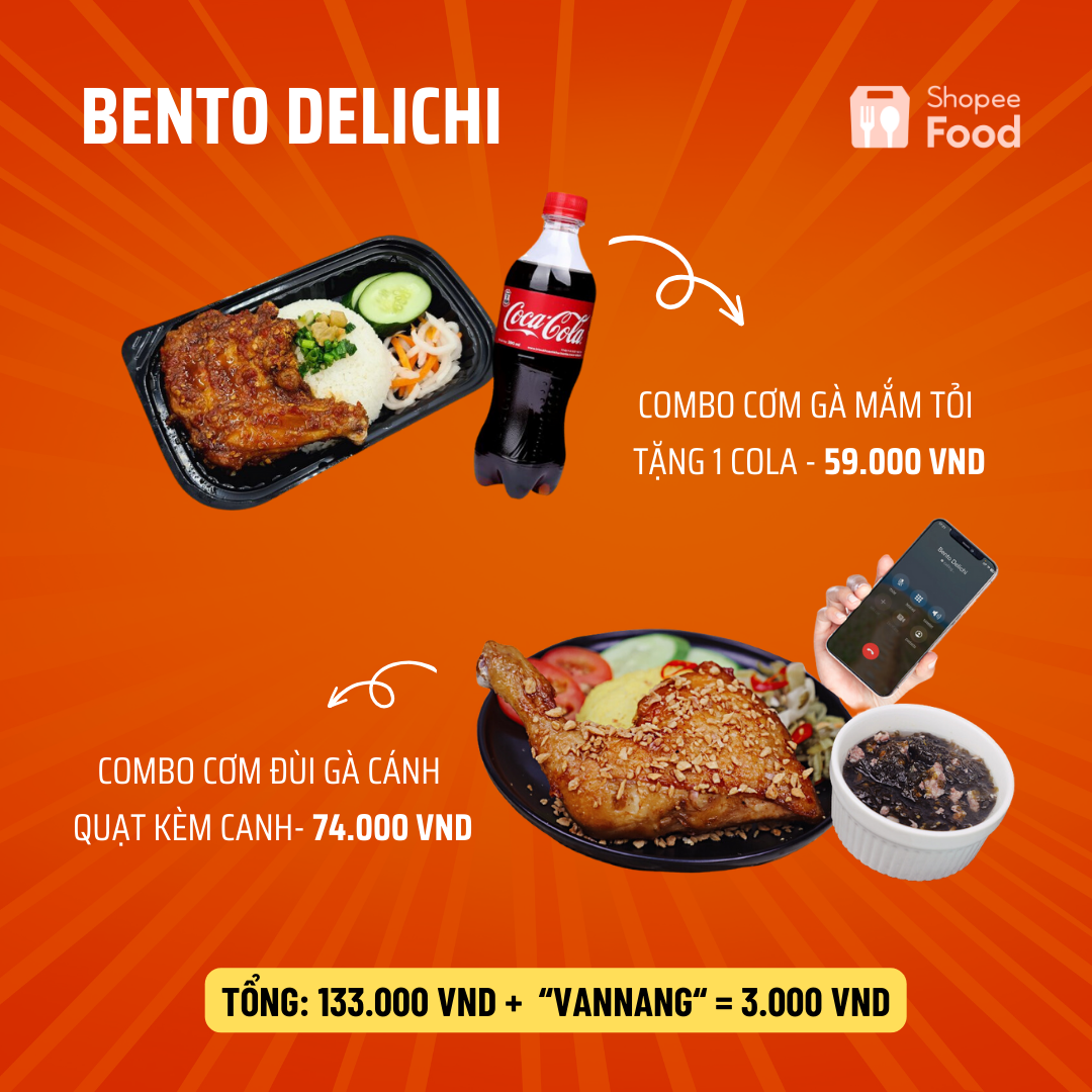Ăn trưa chắc bụng với combo no nê từ Bento Delichi và voucher “VANNANG” giảm thẳng 130.000 đồng trên ShopeeFood.
