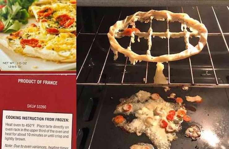 Chiếc bánh pizza đáng thương rơi thẳng qua giá của lò nướng.
