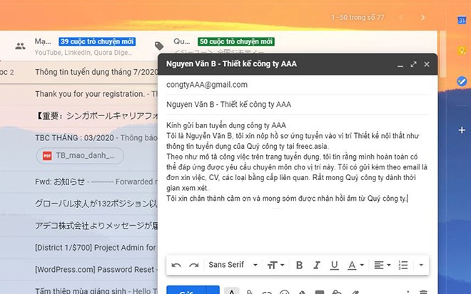 Hãy mở đầu email bằng cụm từ “Kính gửi” để thể hiện sự tôn trọng với người nhận