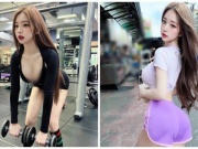 Làm đẹp - Hot girl body chữ S, mặc xẻ ngực sâu trong phòng tập gym