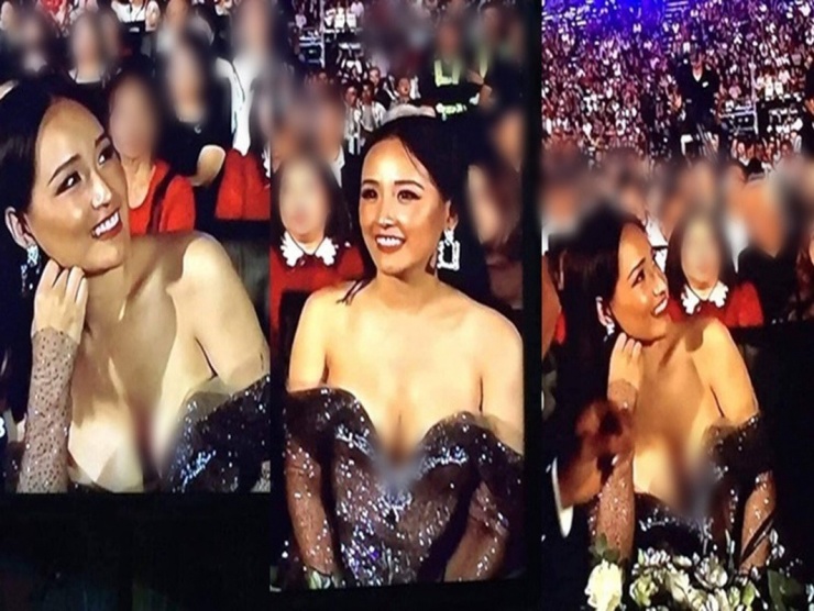 Mai Phương Thúy không ít lần vướng ồn ào trang phục. Tháng 8/2019, trong chung kết Hoa hậu Thế giới Việt Nam, cô diện thiết kế khoét ngực sâu, hở tới 2/3 bầu ngực. Trên sóng truyền hình, nàng hoa hậu nhiều lần khiến người xem "thót tim” vì chiếc váy quá táo bạo này. Ảnh: Dân Việt.