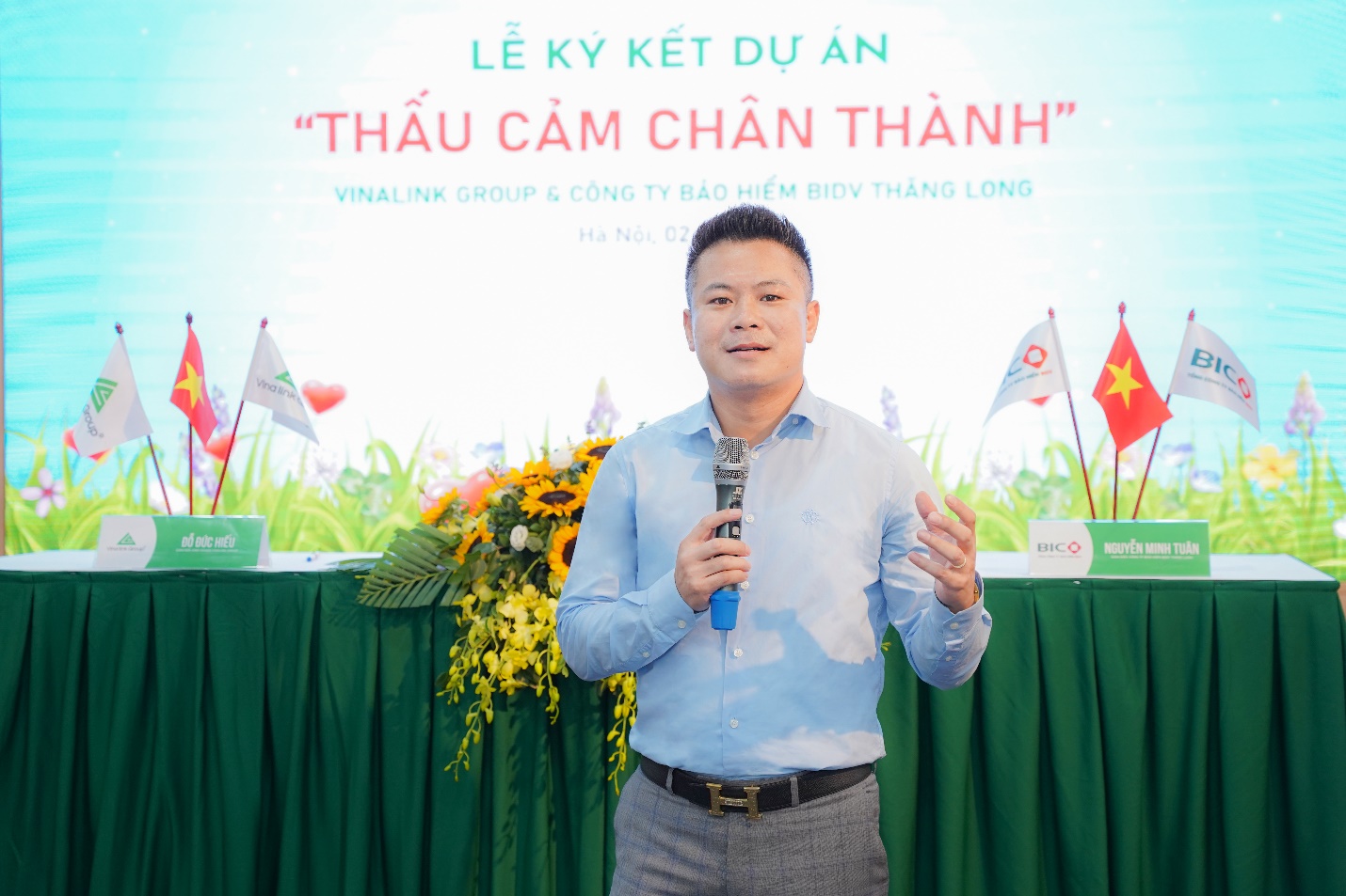 Ông Nguyễn Đức Anh, Tổng Giám đốc Vinalink Group phát biểu tại Lễ ký kết hợp tác với Công ty Bảo hiểm BIDV Thăng Long.