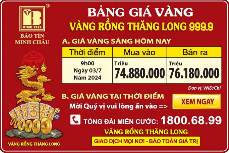Giá Vàng Rồng Thăng Long- Bảo Tín Minh Châu ngày 02.07.2024