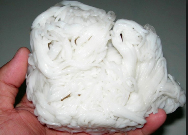 Nguyên liệu chính để làm ra bún là tinh bột gạo tẻ, những sợi bún sạch thường có màu trắng ngà của gạo và giòn dai tự nhiên. Ảnh minh họa.