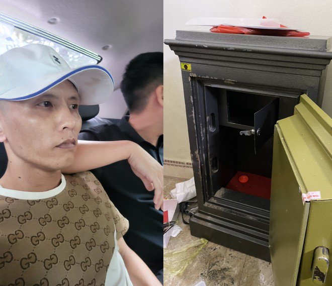 
Đối tượng Lê Tô Hùng Mạnh và két sắt bị đối tượng cạy phá lấy đi 20 triệu đồng