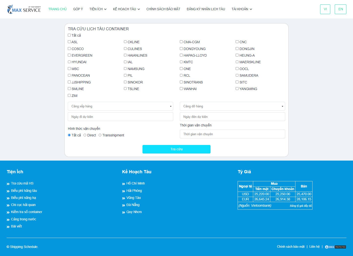 Giao diện trang chủ website lichtau.com