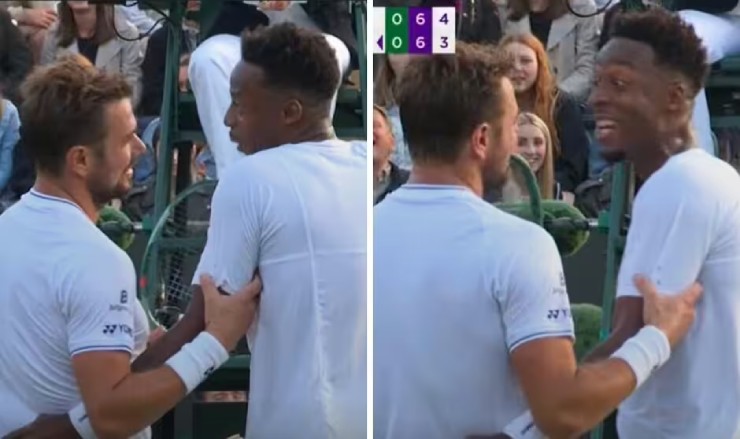 Wawrinka (trái) và Monfils (phải) chơi trận đấu đặc biệt tại Wimbledon 2024