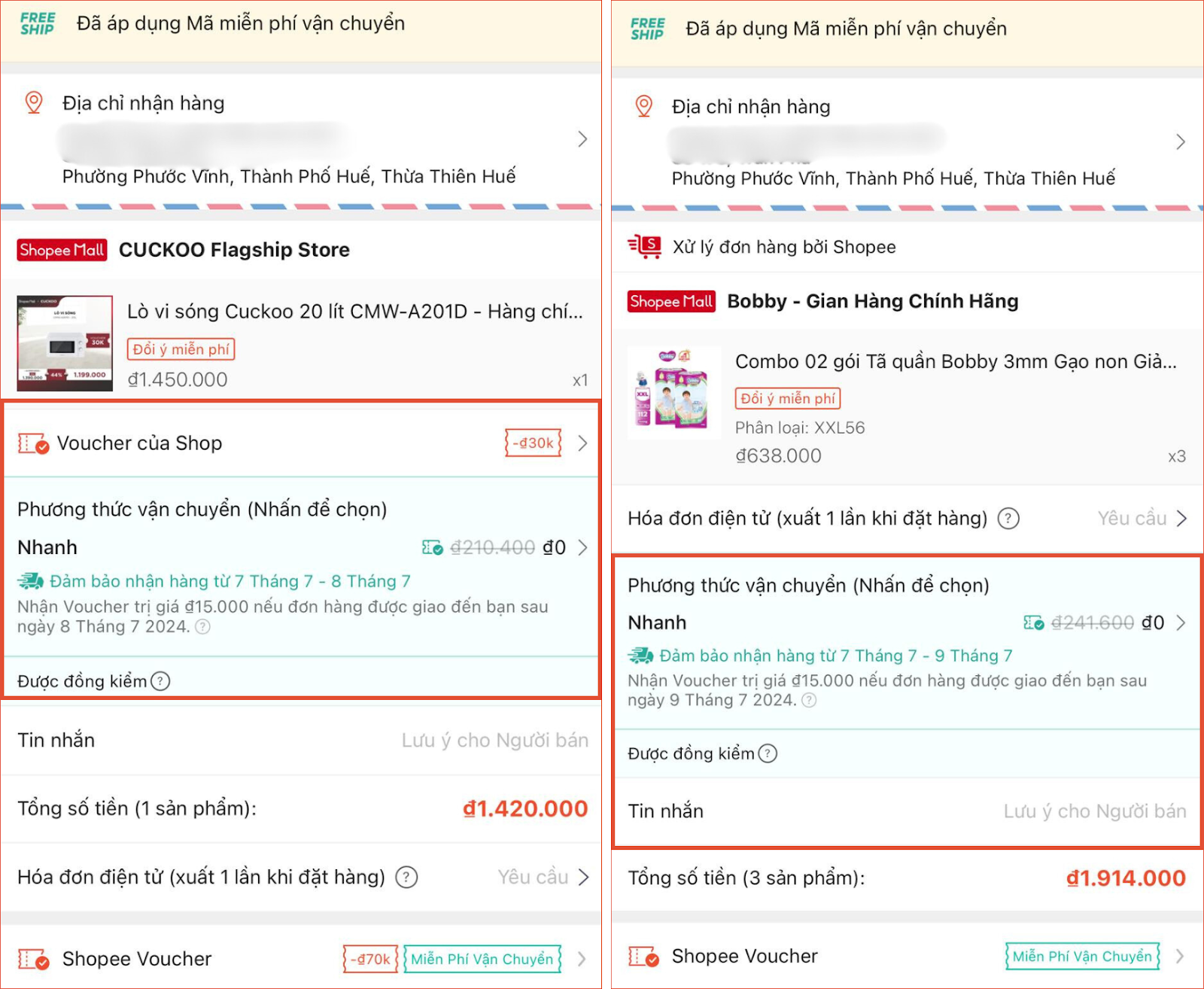 Nhiều người dùng ở các tỉnh, thành phố xa xôi cũng bất ngờ khoe màn hình mua hàng nặng nề, cồng kềnh với phí ship bằng 0 tròn trĩnh nhờ voucher 500.000 đồng của Shopee.