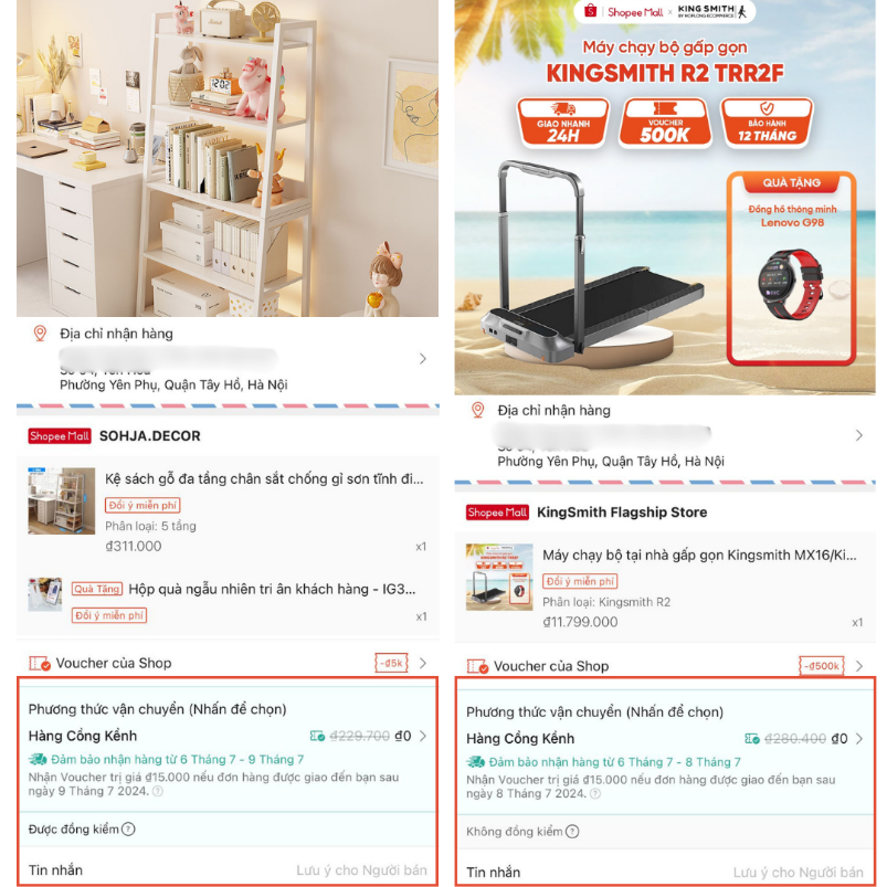 Cho đến các món siêu cồng kềnh như máy chạy bộ, kệ sách đều được Shopee hỗ trợ phí vận chuyển 100% nên bạn đừng ngần ngại chốt đơn nhé!