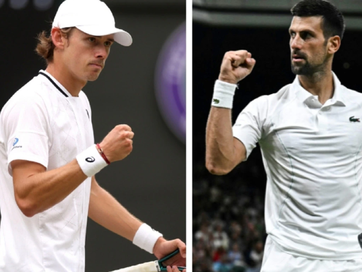 De Minaur (trái) lần đầu tiên vào tứ kết Wimbledon, sẽ so tài với "Ngọn núi" Djokovic (phải)