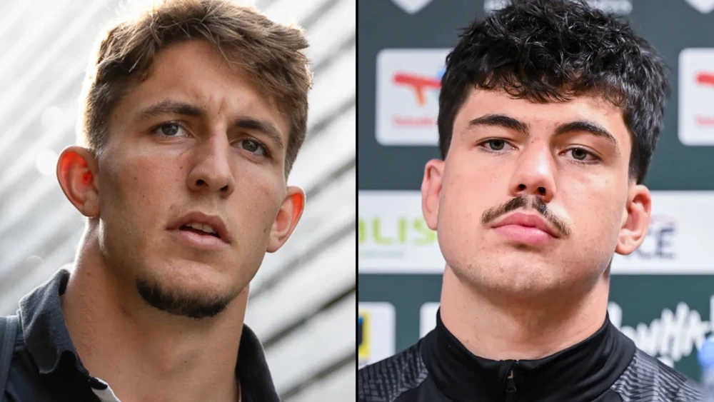 Hai tuyển thủ Pháp, Oscar Jegou (trái) và Hugo Auradou bị điều tra tấn công tình dục một phụ nữ. Ảnh: GETTY