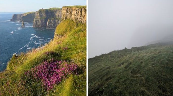 Vách đá Moher, Ireland bị sương mù và
mưa phùn bao phủ kín lối. Thời tiết khắc nghiệt và bạn cần chuẩn bị
kỹ trước khi tới.