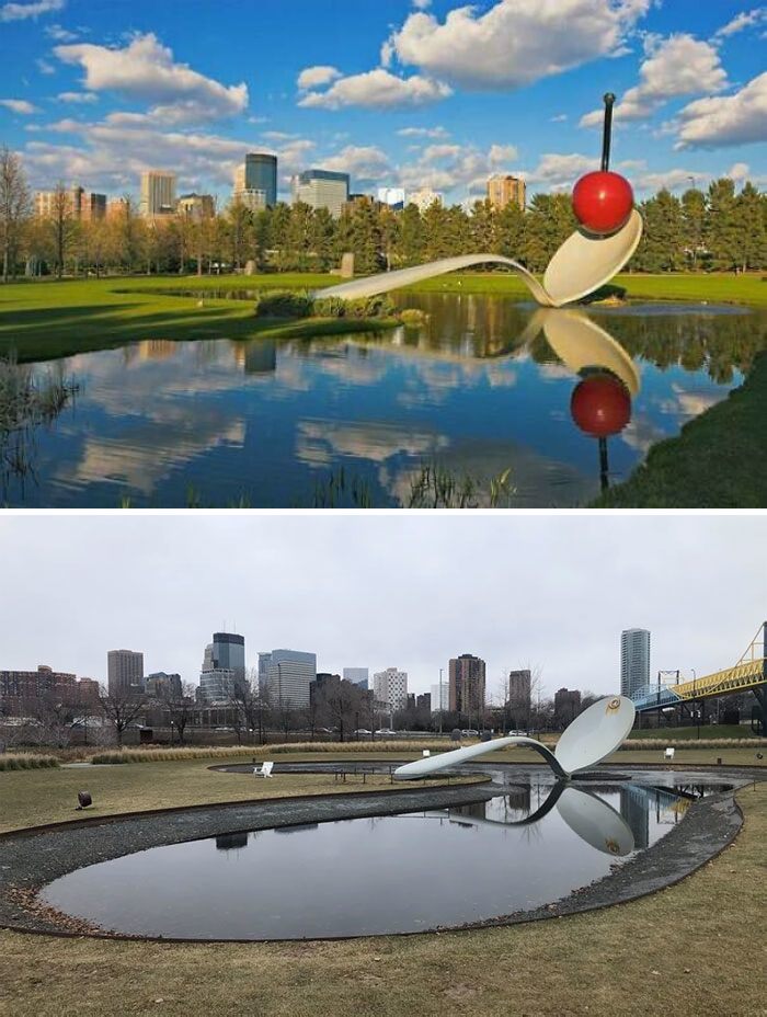 Đừng kỳ vọng quá nhiều khi ghé thăm
“Cherry and Spoon” tại Sculpture Gardens ở Minneapolis. Cherry sắp
được sơn lại.