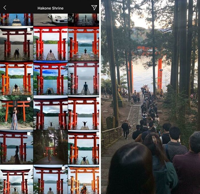  Đền Hakone ở Nhật Bản trên
Instagram so với thực thế.