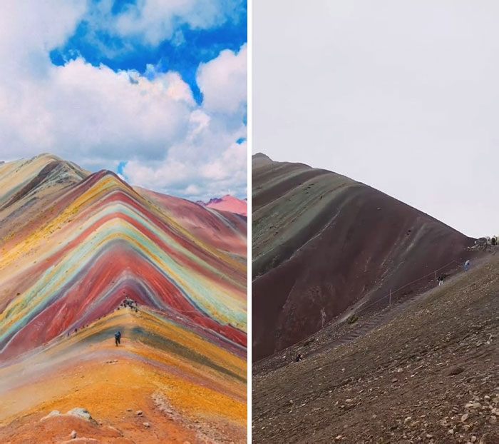 Ngọn núi cầu vồng nhiều người mơ ước
được đặt chân tới khi nhìn thấy nó trên mạng khác xa so với ngoài
đời.