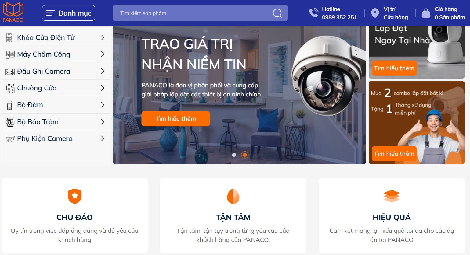 Giao diện website chính thức của công ty Panaco