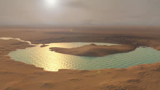 Gale Crater thời còn là một lòng hồ cổ đại và rất có thể ngập đầy sự sống - Ảnh đồ họa: NASA