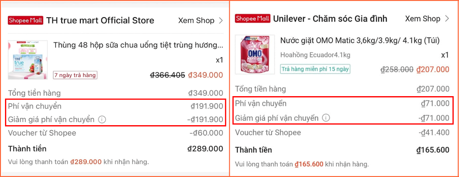 Ngay cả các gian hàng Shopee Mall chính hãng cũng gia nhập đường đua freeship.