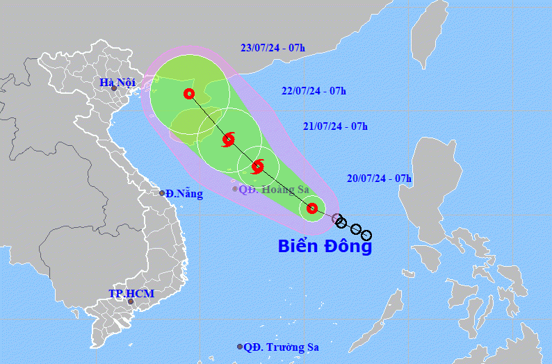 Dự báo mới về đường đi của áp thấp nhiệt đới.