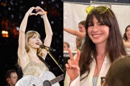 Anne Hathaway  " đẹp phát sáng "  dù ăn mặc giản dị tới ủng hộ Taylor Swift