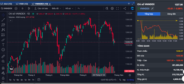 VN-Index mất khoảng 70 điểm từ vùng đỉnh 1.300 điểm nhưng nhiều cổ phiếu giảm mạnh hơn khiến các nhà đầu tư bắt đầu lỗ nặng