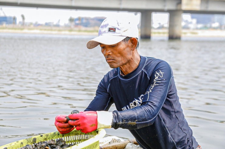 Ông Nguyễn Văn Cường (trú quận Sơn Trà) cho biết, hiện đang vào mùa sìa nên mọi người đổ về đây từ rất sớm để mò bán kiếm tiền trang trải cuộc sống. “Tôi đi từ 5 giờ sáng đến giờ mò được khoảng hơn 50kg rồi, ngày nào trúng thì có thể kiếm được cả 100kg, thu về gần cả triệu đồng. Tuy phải ngâm mình nhiều giờ dưới nước nhưng đổi lại mò được nhiều sìa nên ai cũng vui mừng quên cả mệt”, ông Cường chia sẻ.