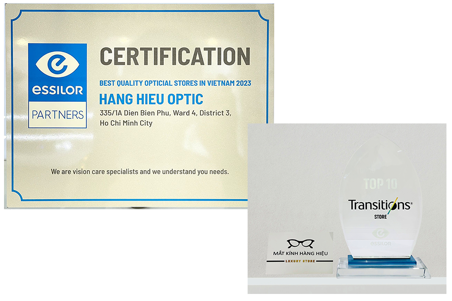 Mắt Kính Hàng Hiệu vinh dự nhận chứng chỉ TOP 10 đại lý tốt nhất Việt Nam, tại hội nghị khách hàng Essilor năm 2023