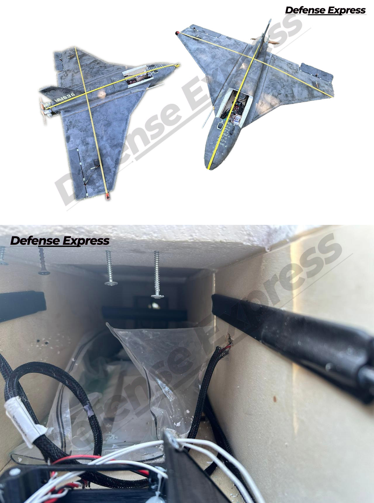 UAV Gerbera nhìn từ bên ngoài và không gian rỗng bên trong. Ảnh: Defense Express.