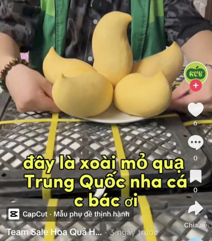 Xoài mỏ quạ Trung Quốc được quảng bá trên TikTok - Ảnh chụp màn hình