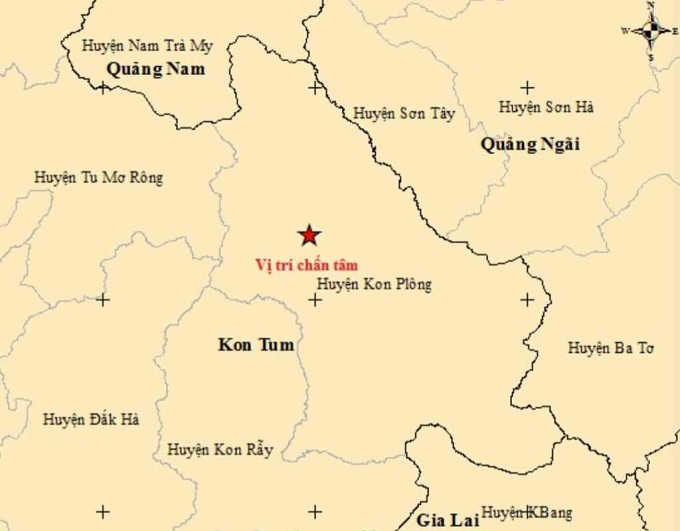 Vị trí tâm chấn động đất xảy ra hôm nay. Ảnh: Viện vật lý địa cầu