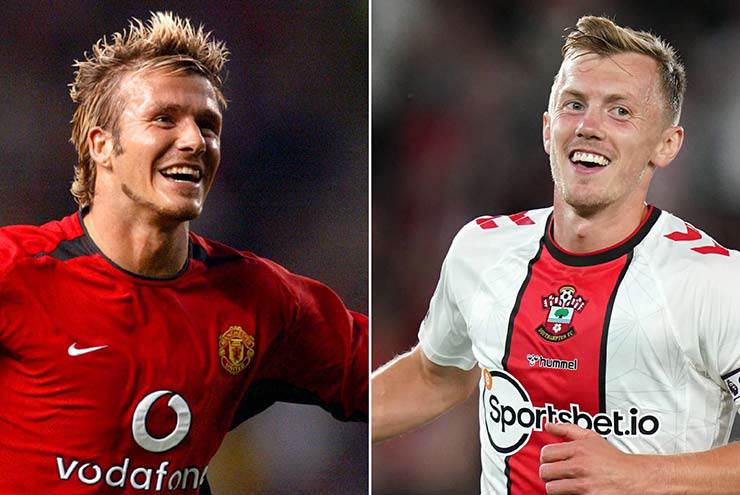 Beckham (trái) vẫn là tay săn bàn từ sút phạt số 1 trong lịch sử Premier League, nhưng sẽ sớm bị Ward-Prowse vượt qua