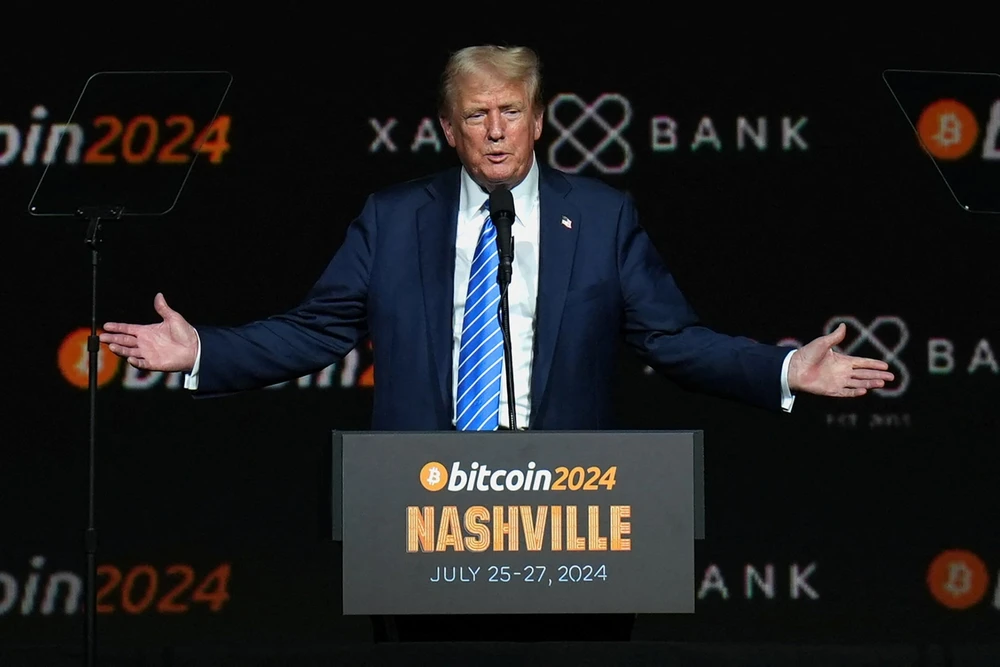 Cựu Tổng thống Mỹ Donald Trump tại sự kiện Bitcoin 2024 ở bang Tennessee (Mỹ). Ảnh: REUTERS