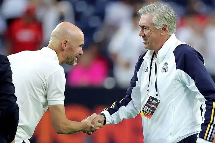 Ten Hag và Ancelotti, dẫn dắt 2 CLB lớn nhưng một người mới chỉ bắt đầu xây dựng nền móng, người còn lại đã đứng trên đỉnh